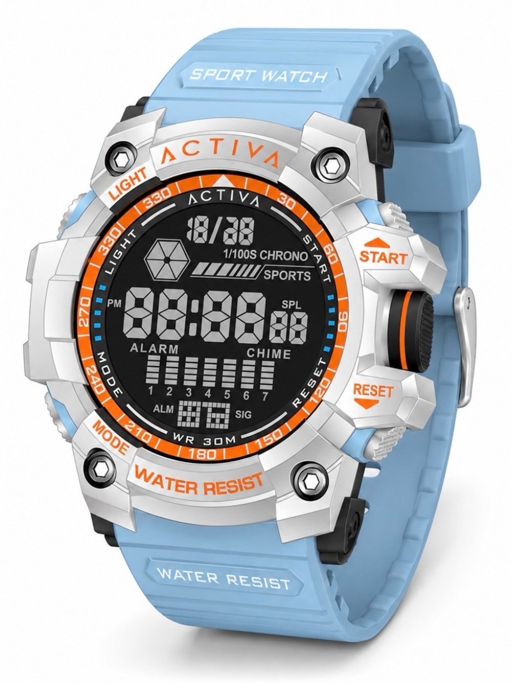 Activa X Invicta Digital Men's Watch - 56mm. Light Blue & orange New